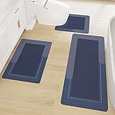 Bathroom Rugs Set 3 Piece, Bath Mat with Toilet Mats U-Shaped Non-Slip Water Absorbent Rubber Bathroom Mats for Tub, Shower and Bathroom 20"x32"+20"x47"+20"x24", Blue