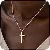 IRCOMULTI Boho Gold Necklace for Wolmen Faith Cross Pendant Necklaces Polished Cross Necklace Chain Religious Choker Necklace Jewelry for Women