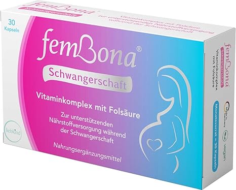 femBona® Schwangerschaft Vitaminkomplex | 400 µg Folsäure, Calcium, D3 + 12 Vitamine | Monatsvorrat | Ohne Jod I Vegan & Zusa