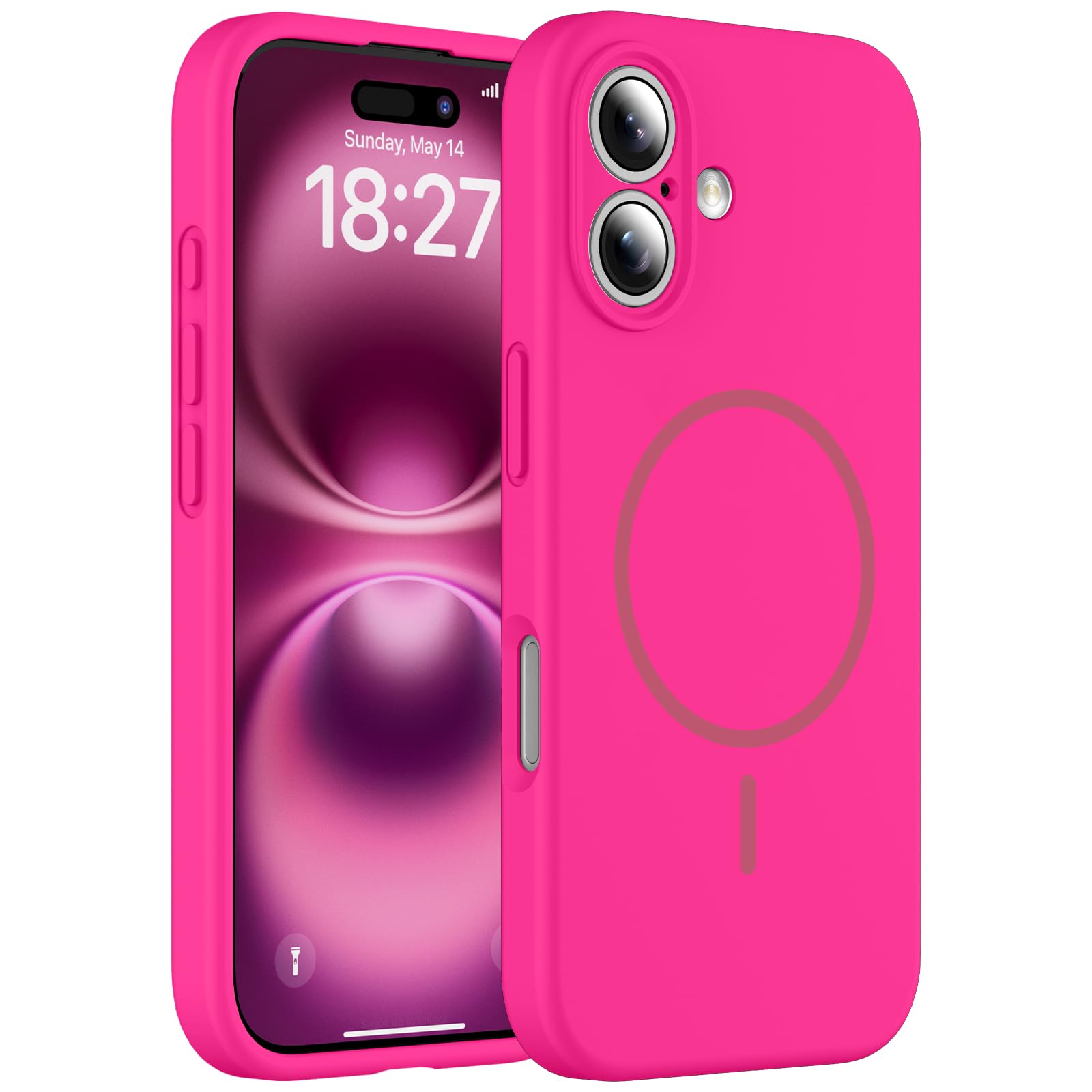Photo 1 of EXZLLEN Magnetic for iPhone 16 Case, Compatible with MagSafe, Full Camera Protection, Military-Grade Protection 3.0mm Thicken Silicone Phone Cover for 16 6.1", Hot Pink