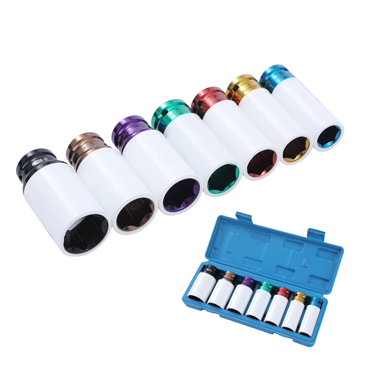 TOPWAY 1/2 Inch Drive Alloy Wheel Impact Deep Socket Set 17-27mm 7PCs Multicolour Extra Thin Wall Metric Protective Lug Nut Sockets, Chrome Vanadium Steel, Auto Repairing Garage Tool