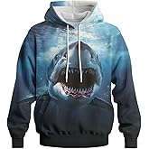 GHUALURU Novelty Shark Hoodies Sweatshirt Personality 3D Graphic Printed Pullover for Men Women