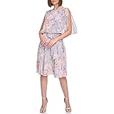 Jessica Howard Womens Floral Mini Dress with Cape – Lurex Chiffon Fit & Flare Wedding Guest Dress
