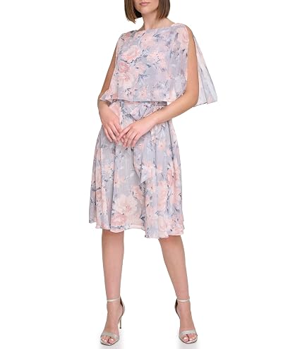 Jessica Howard Women's Petite Printed Foil Chiffon Tiered-Cocktail Or Party Dress, Pink : Clothing, Shoes & Jewelry