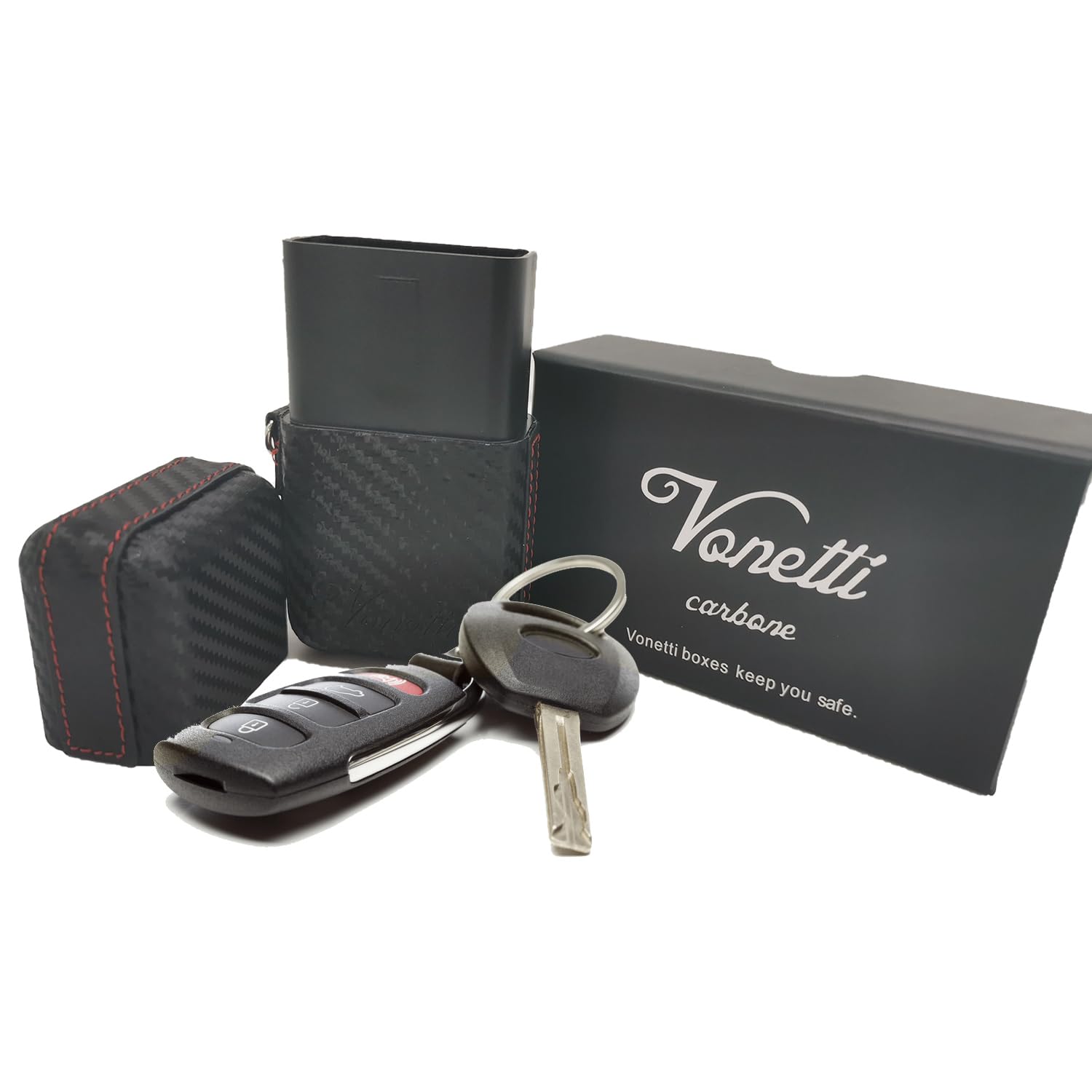 Vonetti Carbone - Premium Signal Blocker Faraday Box, Key FOB Radio Frequency Blocker, Radio Frequency Hijack Protector Tin, Keyless Go RFID Blocking Case