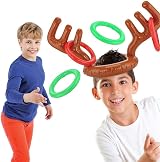 VEYLIN Inflatable Reindeer Antler Hat with Rings Party Toss Game for Kids Adults view 2