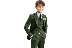 FXZPIODI Tweed Herringbone Boys Suit 3 Piece Slim Fit Retro Kid Suits Tuxedos Set Prom Outfit Jacket Blazer Vest Pants for Boy
