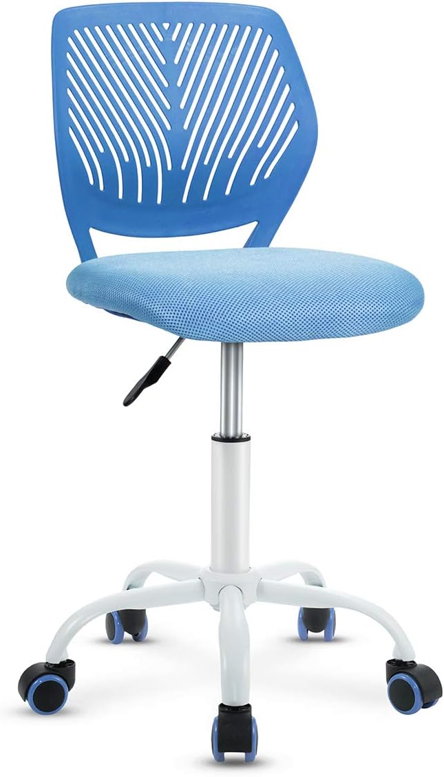 Giantex Low-Back Computer Desk Chair, Adjustable Kids Desk Chair Small Home Study Chair, Swivel Armless Mesh Task Office Chair w/Adjustable Height & Lumbar Support (Blue)