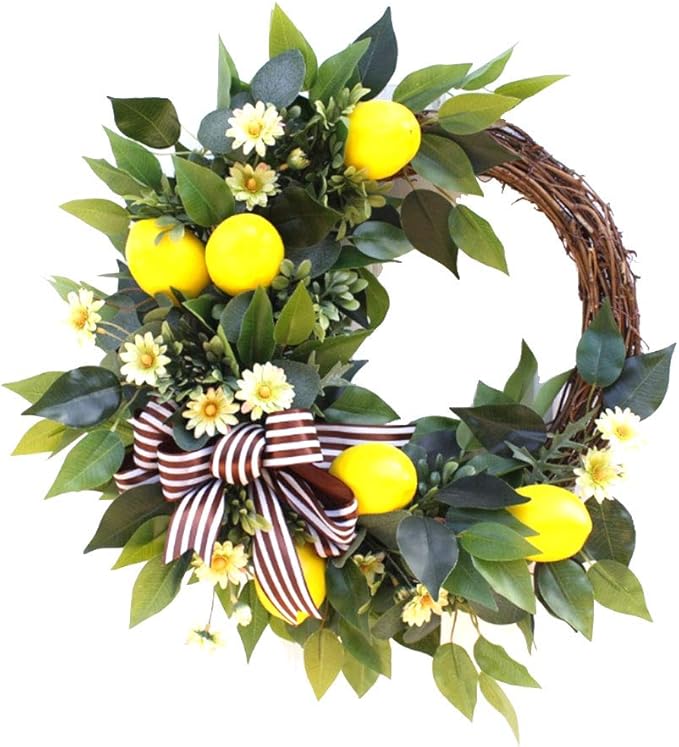 TRRAPLE 20 Inch Artificial Lemon Wreath, Spring Front Door