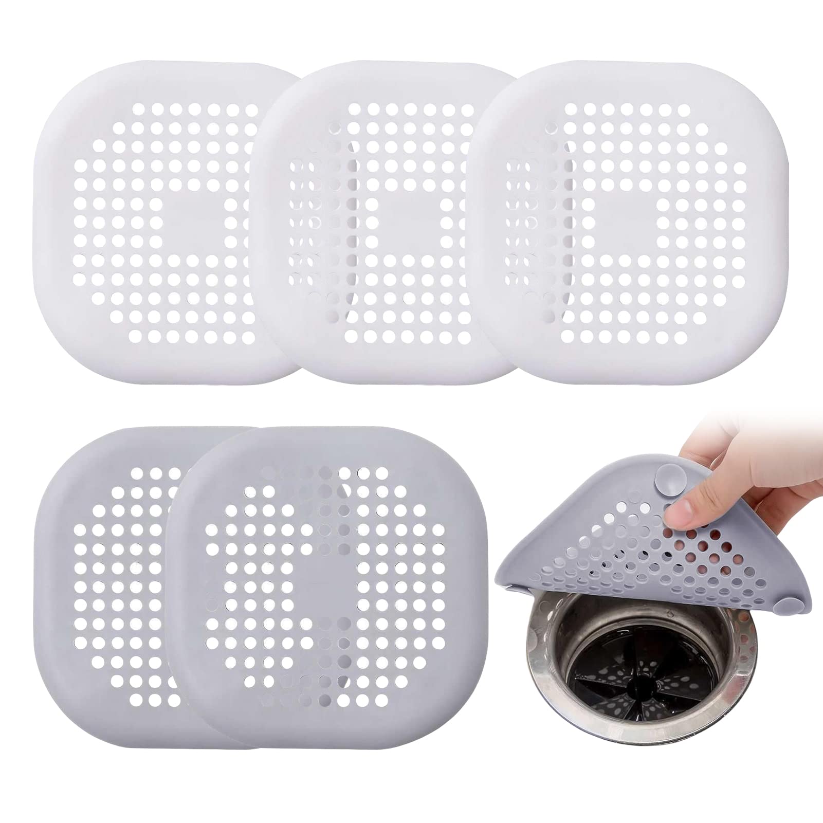 Divono 5pcs Silicone Drain Cover,Silicone Bath Drain Cover,Bath Plug Hair Trap,Strainer Plug Trap Filter For Bathtub,Bathroom, Kitchen