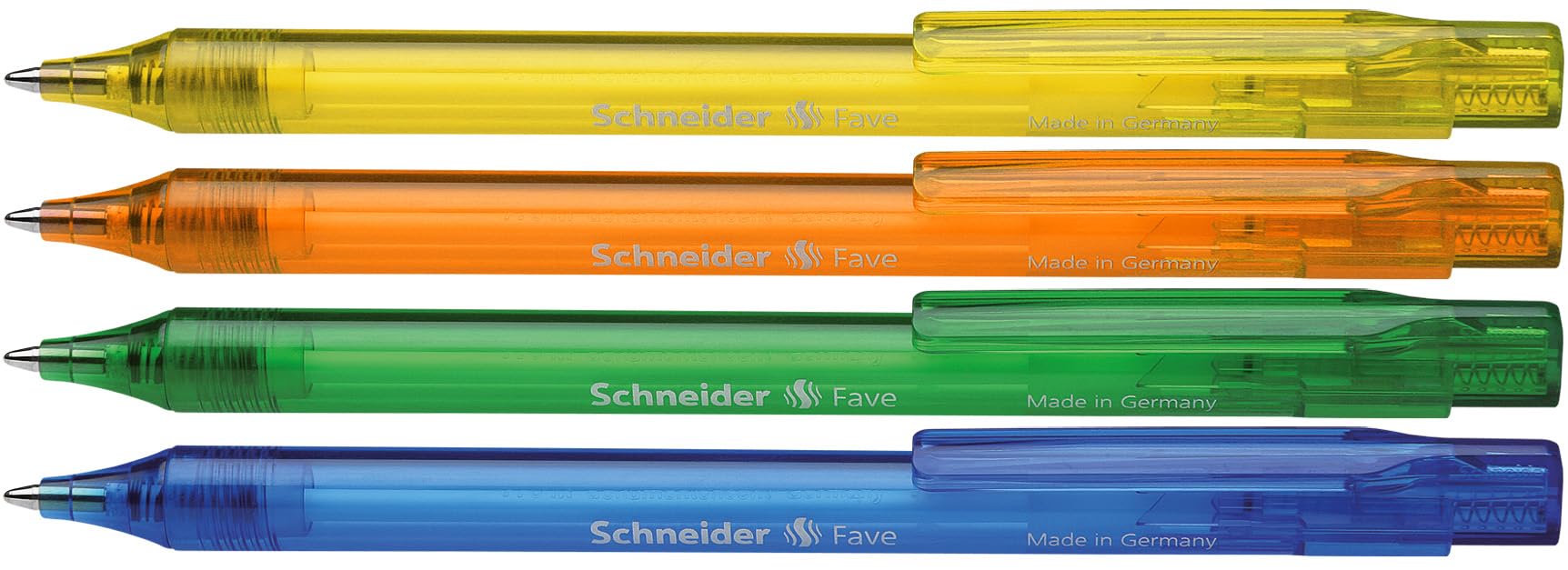 Schneider Fave Ballpoint Pen, M tip, Blue Ink, Blister Pack of 4 Crayons-Assorted Colours