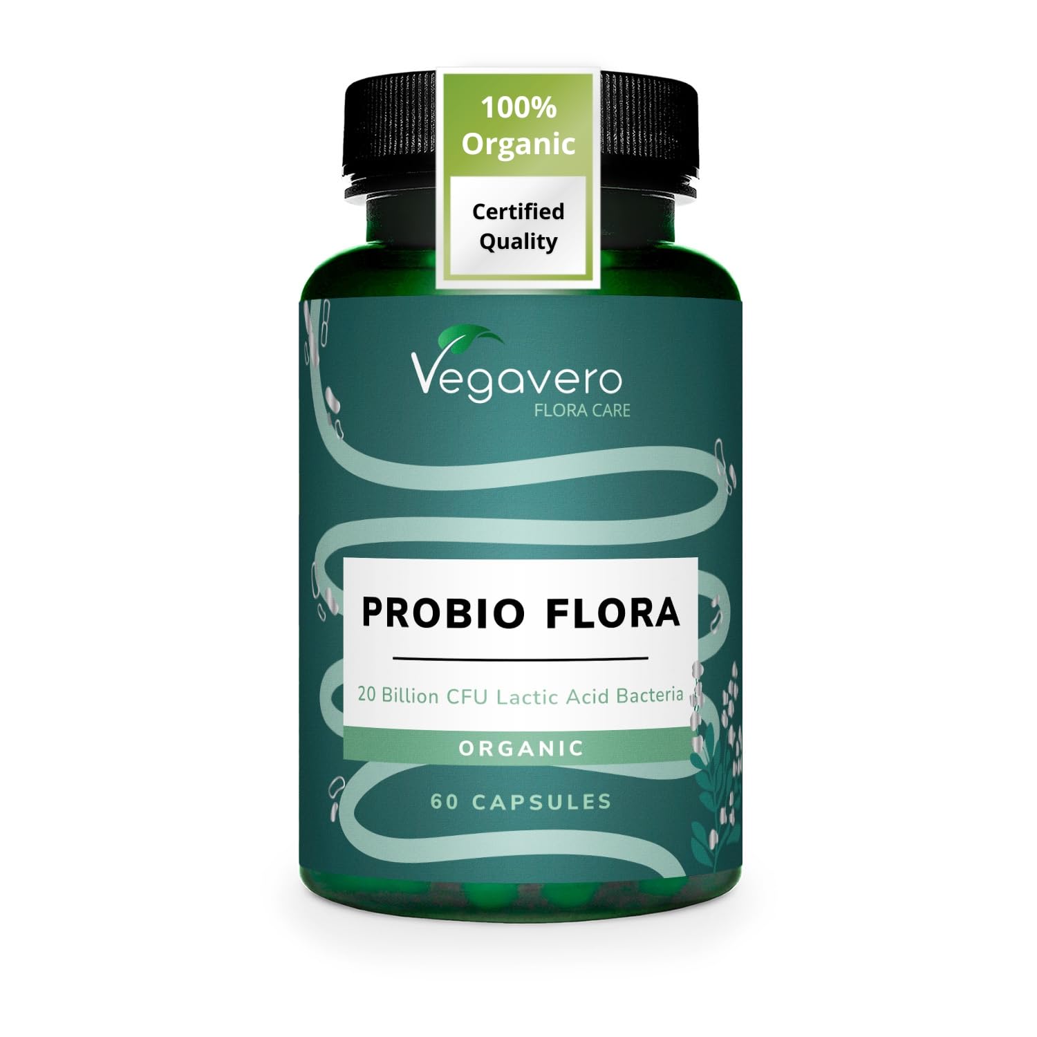 Vegavero Probiotics & Prebiotics | 100% Organic | 20 Strains (Lactobacillus + Bifidobacterium) | 20 Billion Active Bacteria & Acacia Fibre | 60 Vegan Capsules | NO Additives