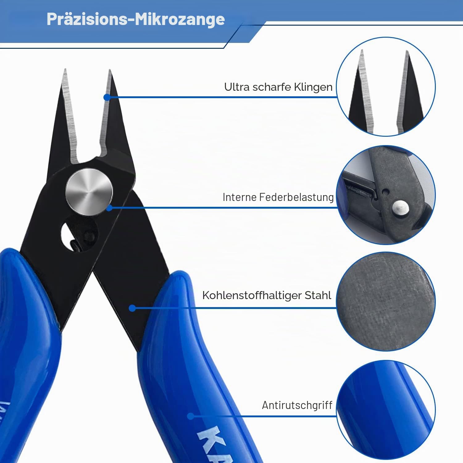 KAIHAOWIN 10 Stück Seitenschneider Klein, 170 Elektronik Drahtschneider, Präzision Schneiderzange, Mini Drahtschere für Modellbau, Handwerk, Schmmuck, blau 4