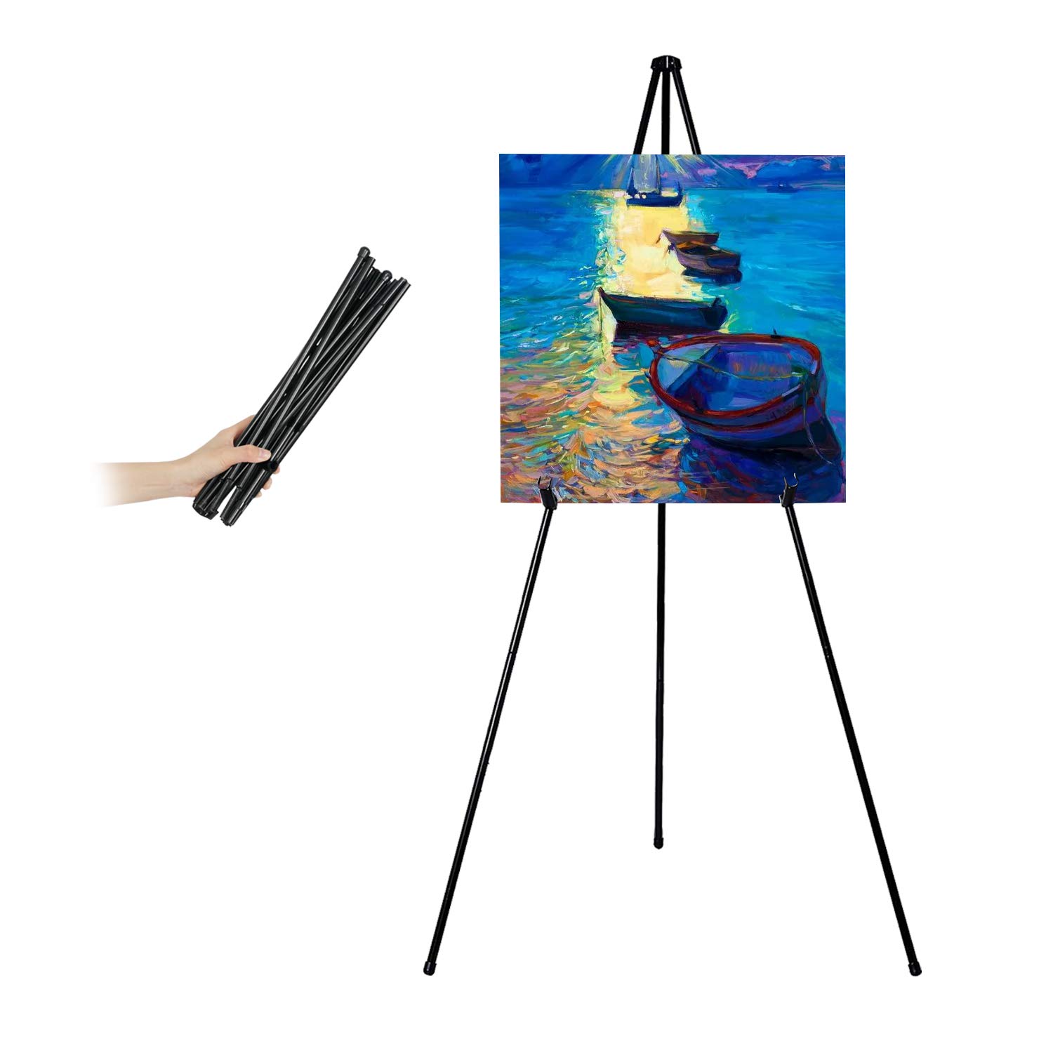 Mutualsign Easel Stand Black Easel Art Display Tripod Collapsible Floor Easel, Lightweight Metal Adjustable Folding Easel for Presentations Posters Art Displays