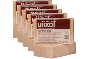 Uiixol Aceites Esenciales - Kit de 5 Jabones Artesanales en Barra, Jabones de Baño con Aromaterapia, con Aroma a Almendras, Equilibra las Emociones 100gr c/u