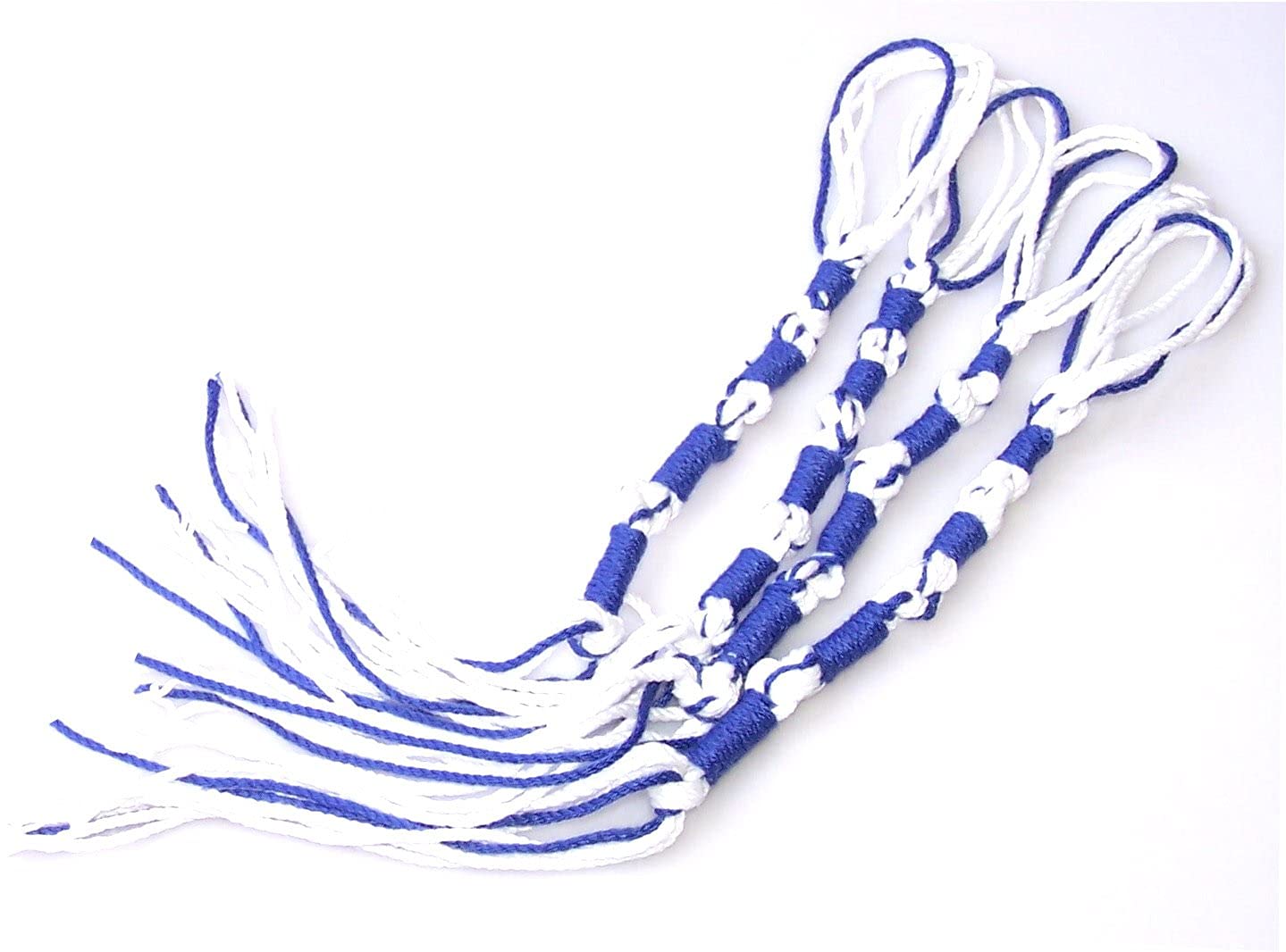 Holy Land Market Tzitzits Set of 4 - Royal Blue Cotton Tassels, Handmade Durable Strands, Zitzits Set of Four White with Blue Thread