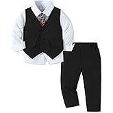 SANMIO Boy Suit Toddler Boys Formal Dress Outfit Shirt+Printed Tie+Vest+Pants Baby Tuxedo Boys Wedding Clothes