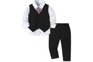 SANMIO Boy Suit Toddler Boys Formal Dress Outfit Shirt+Printed Tie+Vest+Pants Baby Tuxedo Boys Wedding Clothes