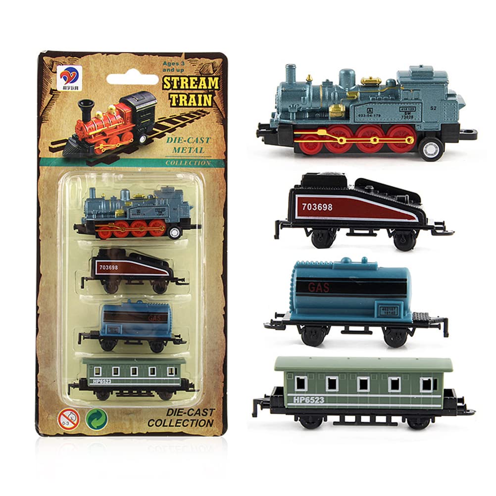 Tianbi 4Pcs Mini Steam Train Model Toys, Pull-Back Retro Steam Train, Unisex Kids Gift