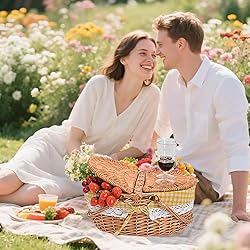 Large 15.4" Wicker Picnic Basket with Removable