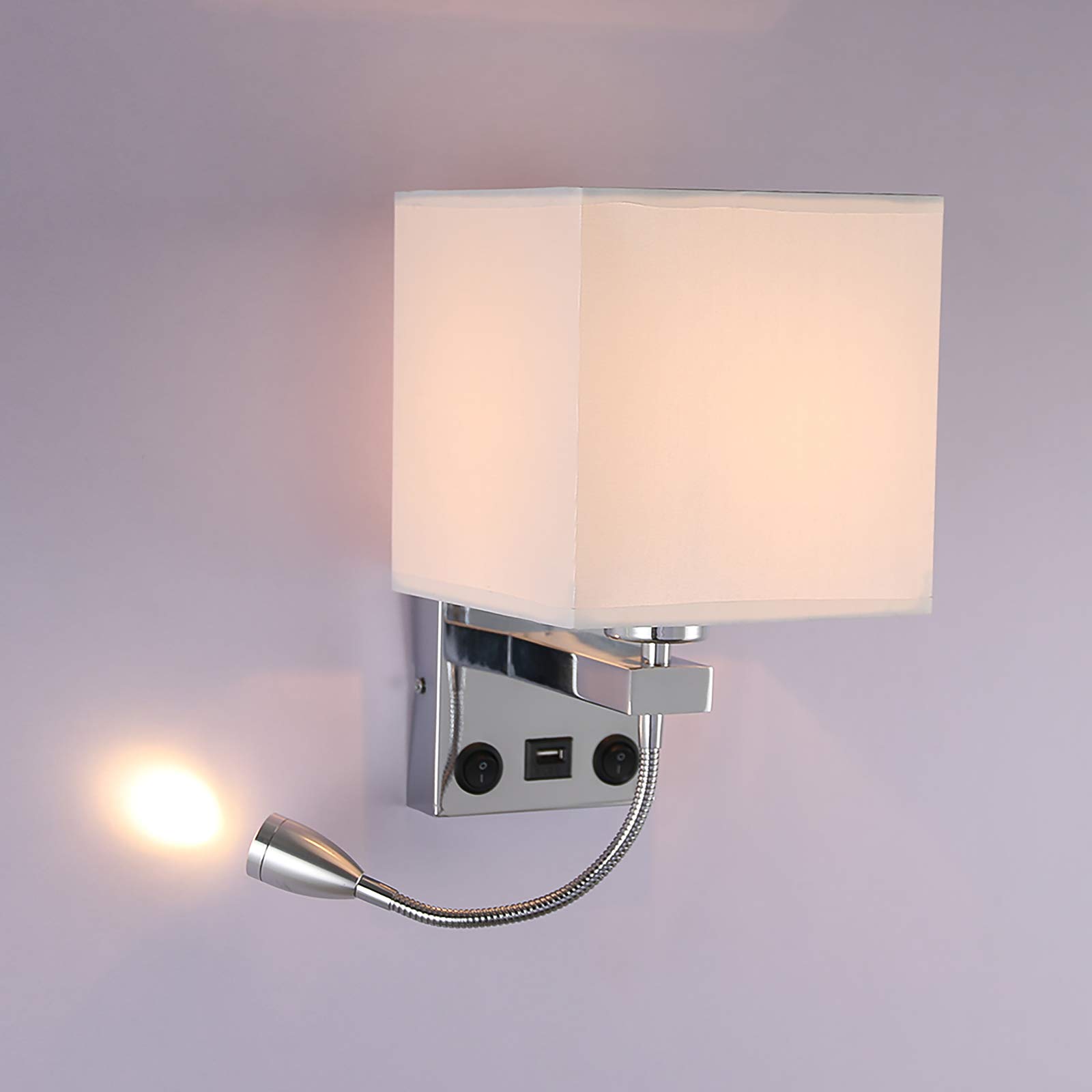 DEECOZY LED Wall Lamp Indoor, Bedside Reading Rocker Wall Light,2 Toggle Switches,Tendlife Bedroom Wall Lamp, Candle Holder Living Room Corridor Wall Lamp 3W and E27 Lamp Holder