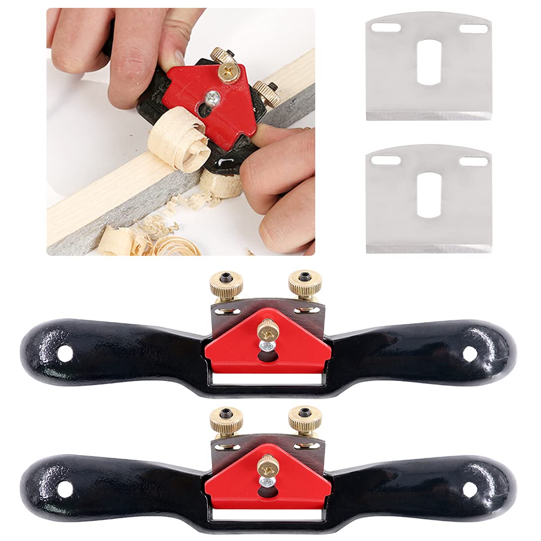 Glarks 2Pcs 10" Adjustable Spokeshave Plane with Flat Base and Metal Blade Wood Working Hand Tool and 2 Extra Blades for Wood Craft