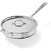 All-Clad Copper Core 5-Ply Stainless Steel Sauté Pan with Steel Lid 3 Quart Induction Oven Broiler Safe 600F Pots and Pans, C