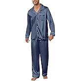 U2SKIIN Mens Silk Pajamas Set, Long Sleeve Satin Pajamas for Men Sleepwear Button Down Pjs Set Two-piece
