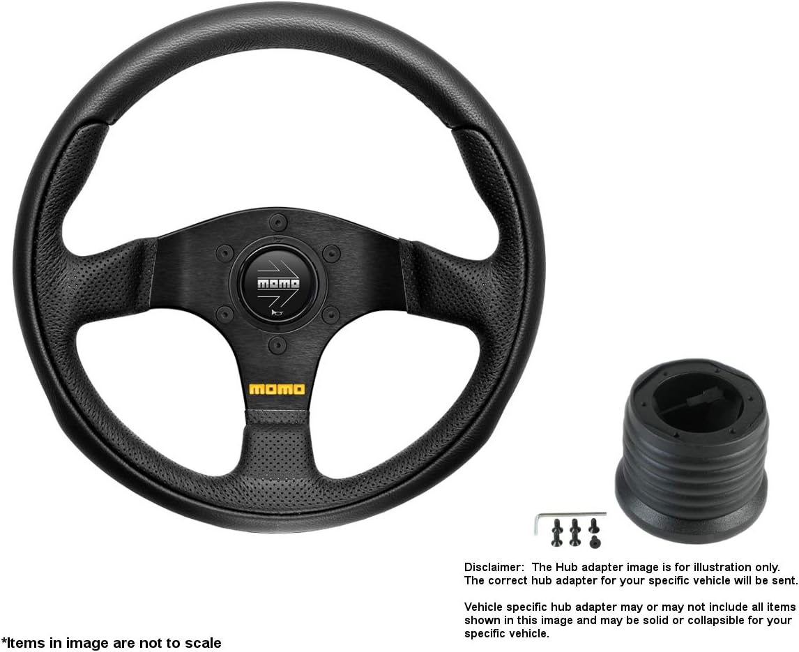 MOMO Team 280mm (11.02 Inches) Leather Steering Wheel w/Brushed Black Anodized Spokes and Crowder's Hub Adapter for Ford Bronco Part # TEA28BK0B + C/5488