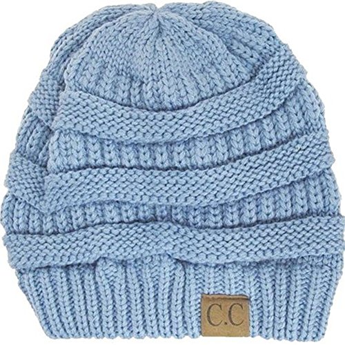 Trendy Warm Chunky Soft Stretch Cable Knit Slouchy Beanie Skully HAT20A, light blue
