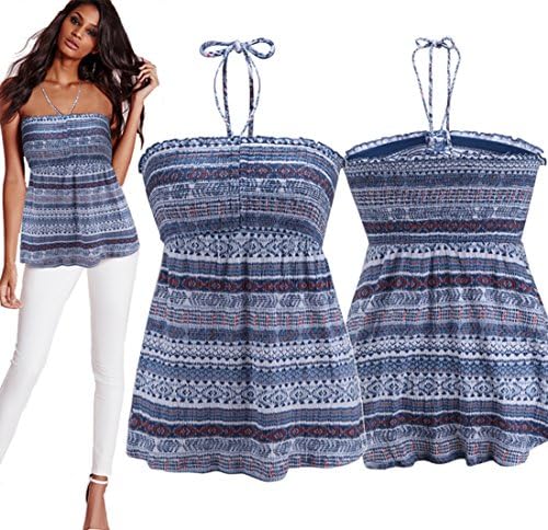Kmool Women's Sexy Summer Cotton Blend Printing Lace-up Halterneck Tops (XXL)