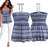 Kmool Women's Sexy Summer Cotton Blend Printing Lace-up Halterneck Tops