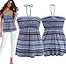 Kmool Women's Sexy Summer Cotton Blend Printing Lace-up Halterneck Tops