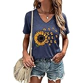 Women's T-Shirt V-Neck Graphic Tees Vintage Boho Flowers Shirt Summer Casual Plant Short Sleeve Tshirt Tops