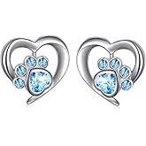 925 Sterling Silver Cute Heart CZ with Cat Puppy Paw Print Stud Earrings Gift for Women Friends (Nickel Free)
