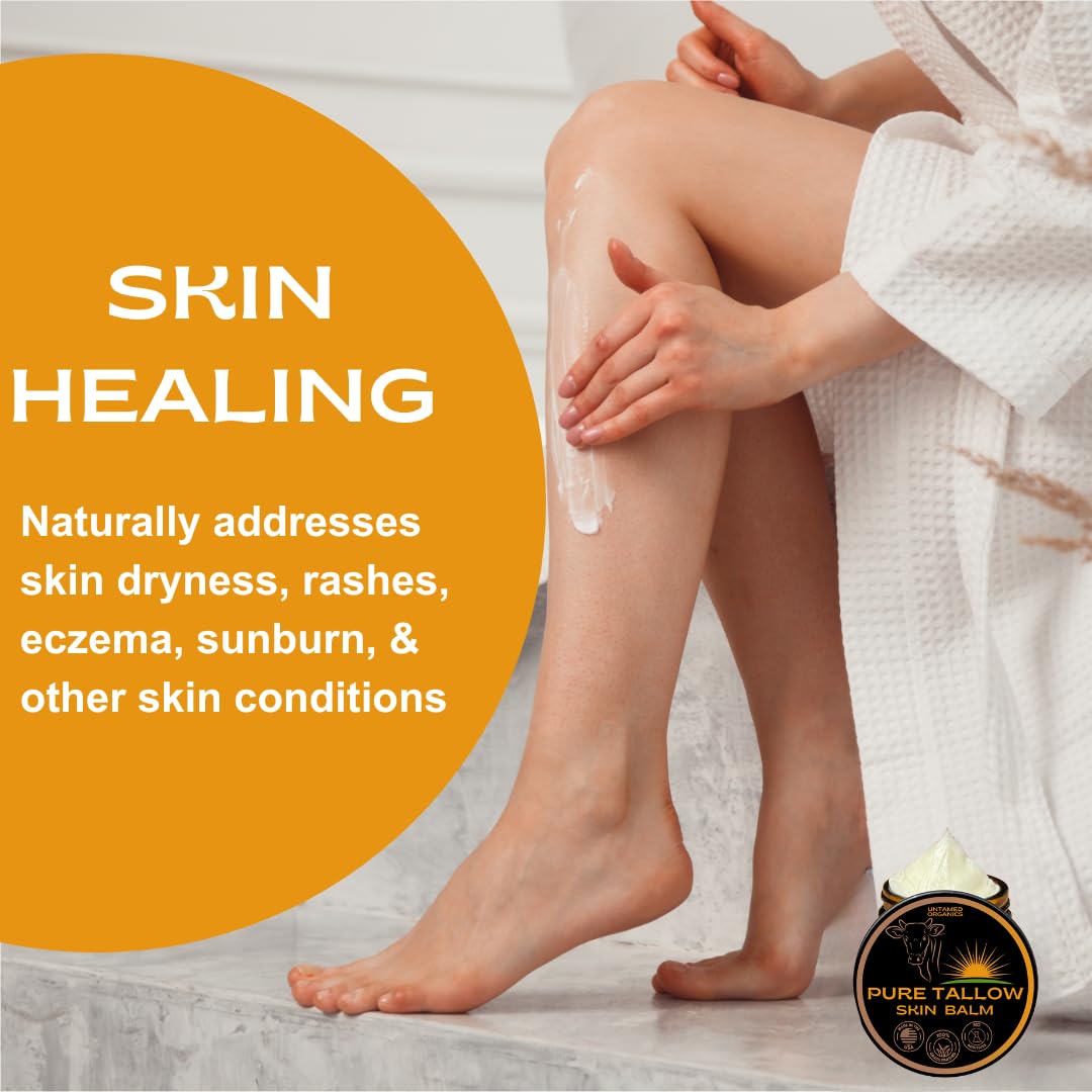 Untamed Organics Pure Tallow 100% Grass-Fed Grass-Finished Beef Tallow Balm For Skin Care - Full Body & Face Moisturizer For Sensitive Skin, Eczema - All-Purpose Pure Tallow Cream (Unscented) 2 oz