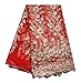 SanVera17 African Lace Net Fabrics Nigerian French Fabric Embroidered and Beading Guipure Cord Lace for Party Wedding (Red) 5 Yards
