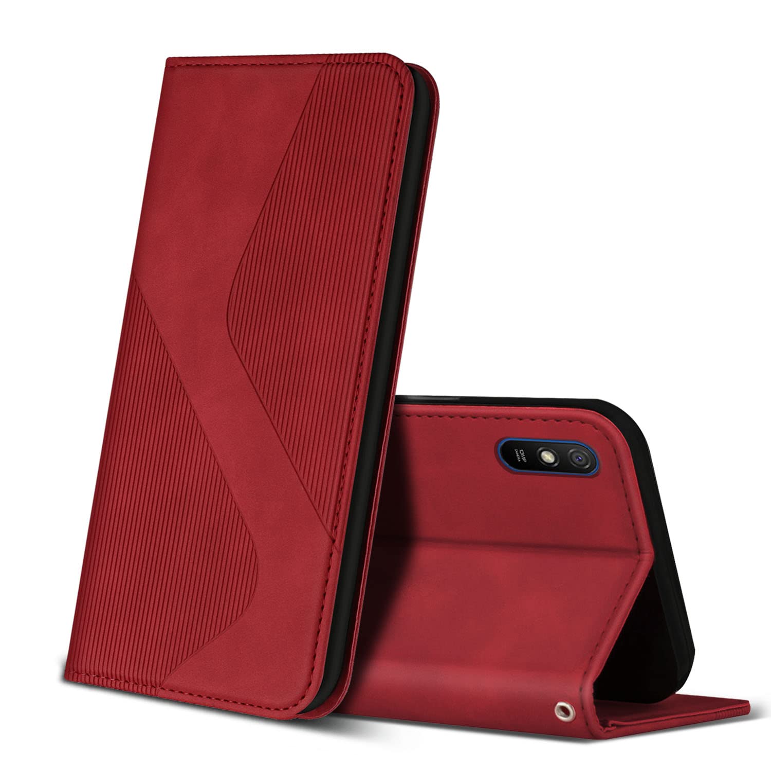ZONNAVI Case Compatible with Xiaomi Redmi 9A, Premium PU Leather Wallet Case with [Card Slots] [Viewing Stand], Shockproof Flip Cover for Xiaomi Redmi 9A (Red)