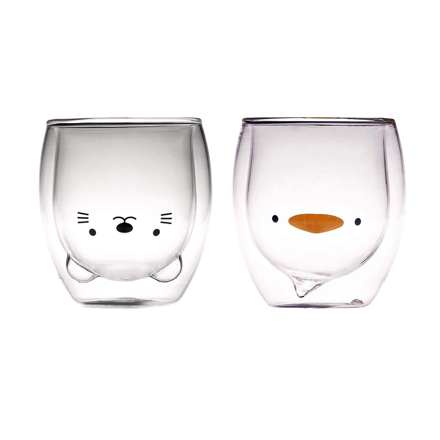 Sharemee - Personal Double Wall Glass Cup, Milk Cup, Coffee Cup, Tea Cup for Birthday Present Set of 2, 250ml/8.4oz