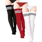 Bencailor 3 Pairs Plus Size Womens Thigh High Socks over the Knee Stockings Extra Long High Socks for Wide Thigh