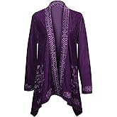 FLORIANA Womens Embroidered Kimono Cardigan Velvet Blazer Open Front Kimono Top