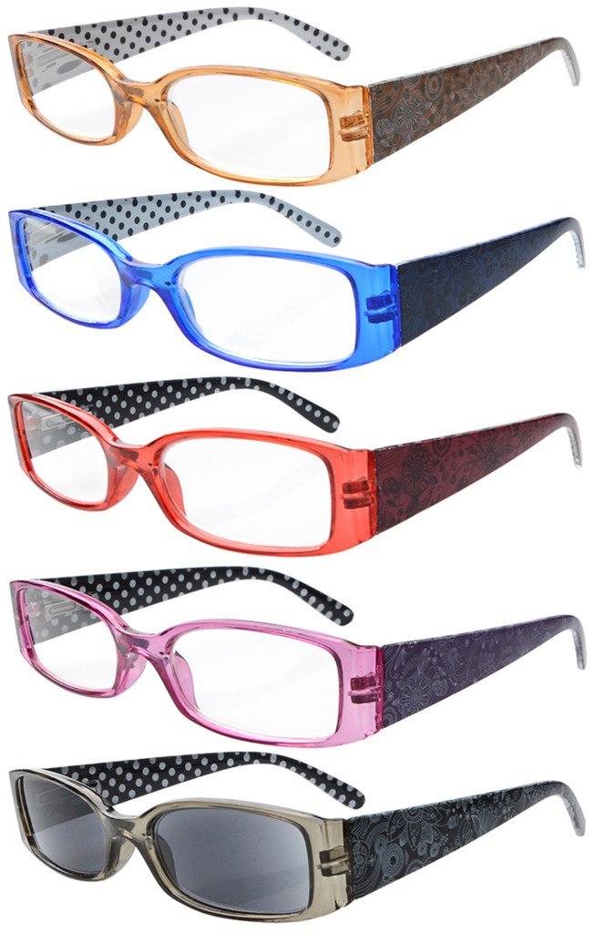 Eyekepper 5 Pairs Polka Dots Pattern Design Reading Glasses for Women Reading Inlcude Reader Sunglasses 3.00 Reading Eyeglasses