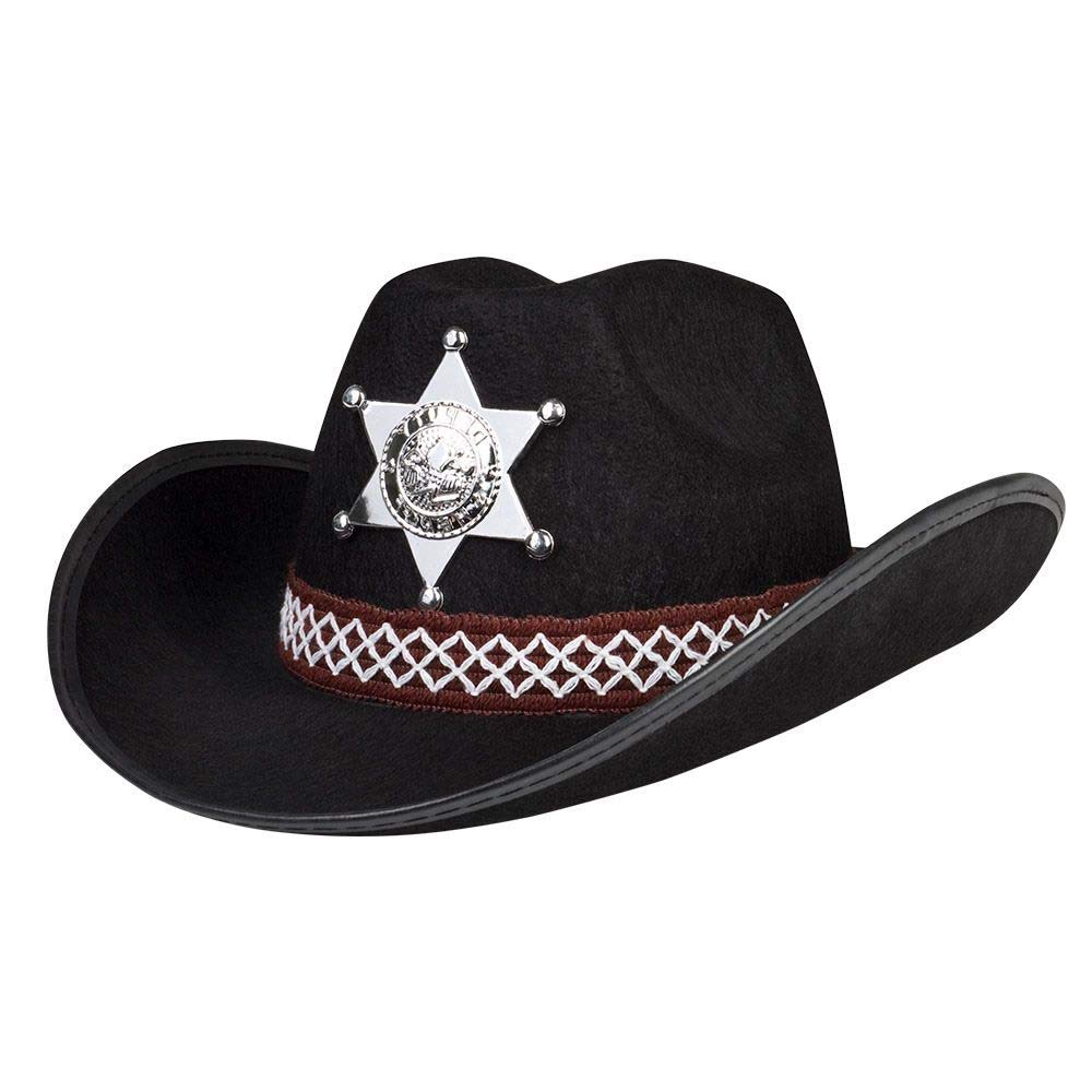 Boland Childs Sheriff Cowboy Hat With Badge Children's Western Headwear Halloween Theme Kids Party Fancy Dress Boys Girls Unisex One Size Black