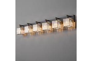 FDPBY Modern Black Crystal Bathroom Vanity Light - 6-Lights Wall Light Fixtures