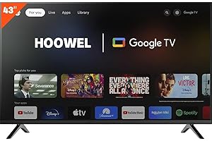 HOOWEL 43 Inch Smart TV Ultra HD 4K LED Google TV (Bluetooth, Wi-Fi, USB, Ethernet, HDMI) Slim Design Smart tv with Built-in Google Assistant with Voice Remote Streaming Television, Black