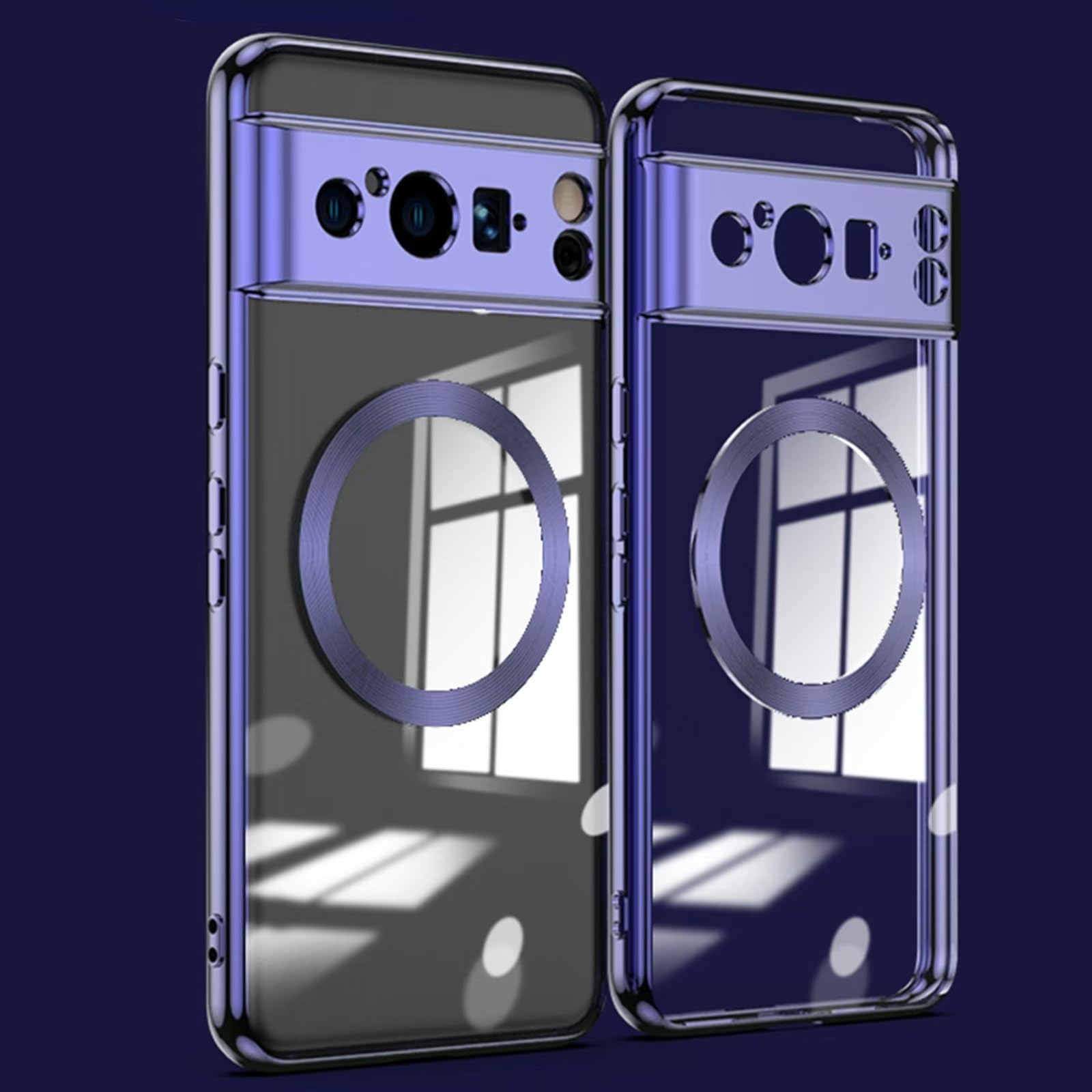 ESONG Magnetic Clear for Google Pixel 8 Pro Case with MagSafe[Wireless Charging][Camera Lens Cover Protection]Silicone Shockproof Protective Phone Cover[Non-Yellowing/Anti-Fingerprint]-Dark purple