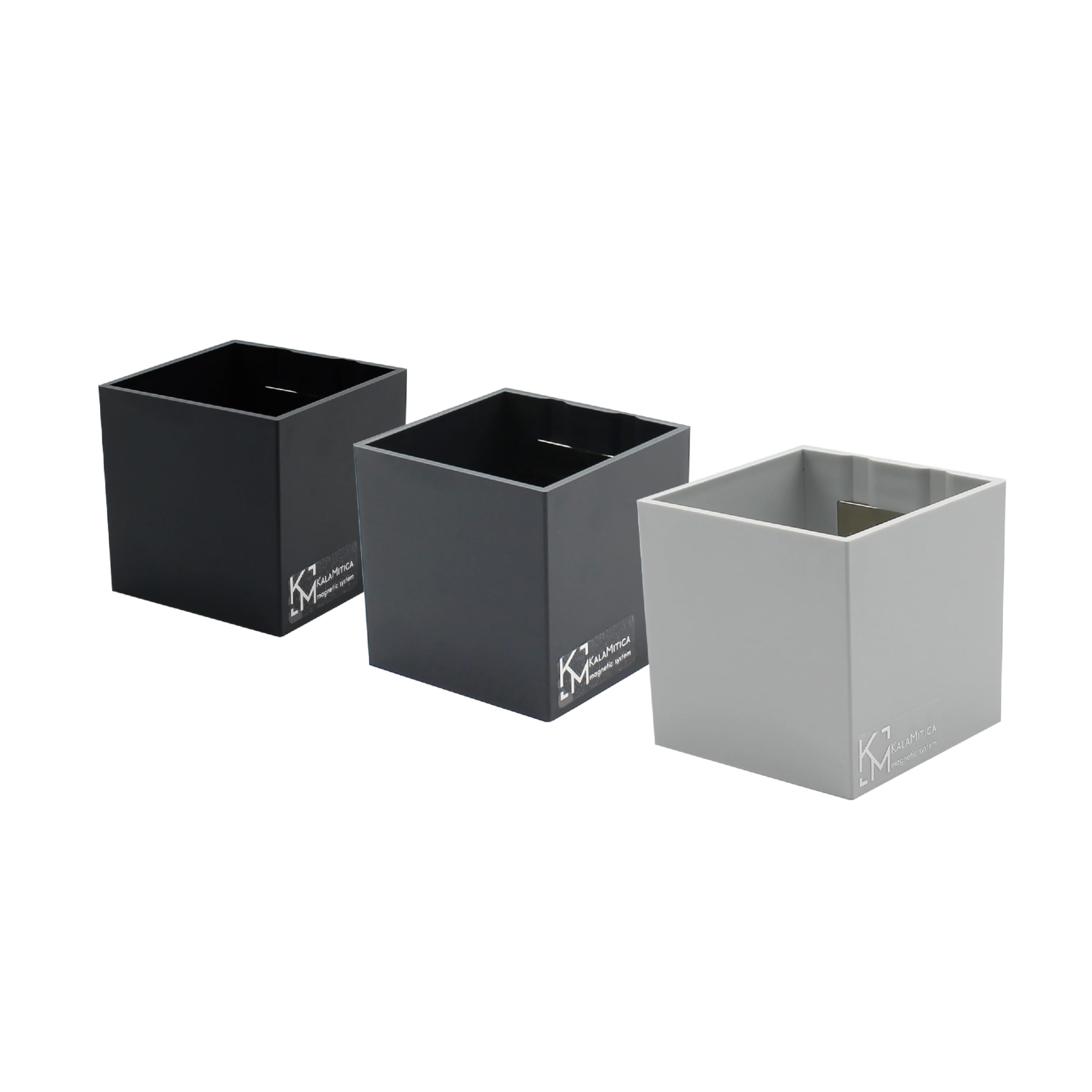 KalaMitica - Set of 3 Magnetic Cubes 6.5 cm - Ice, Gunmetal, Black - Storage Boxes or Plant Pot Holders with Powerful Magnet for Wall Magnetic Boards — image 1