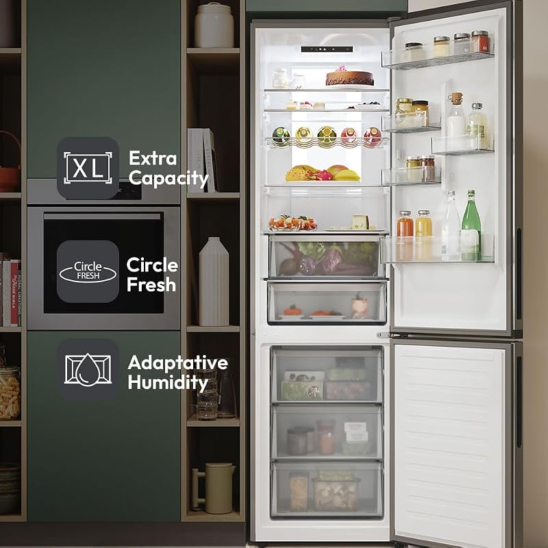 Fresco 300 CNCQ2T620EX Frigorífico Combi, Capacidad 409L, Total No Frost Circle+, Cajón Verdulero, Control Electrónico de temperatura, 60cmx2m, Iluminación LED, Puerta Reversible, 38DB, Inox