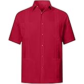 MAXJON Mens Guayabera Shirts Casual Snap Short Sleeve Shirts with Four Pockets,Summer Beach Shirt Tops