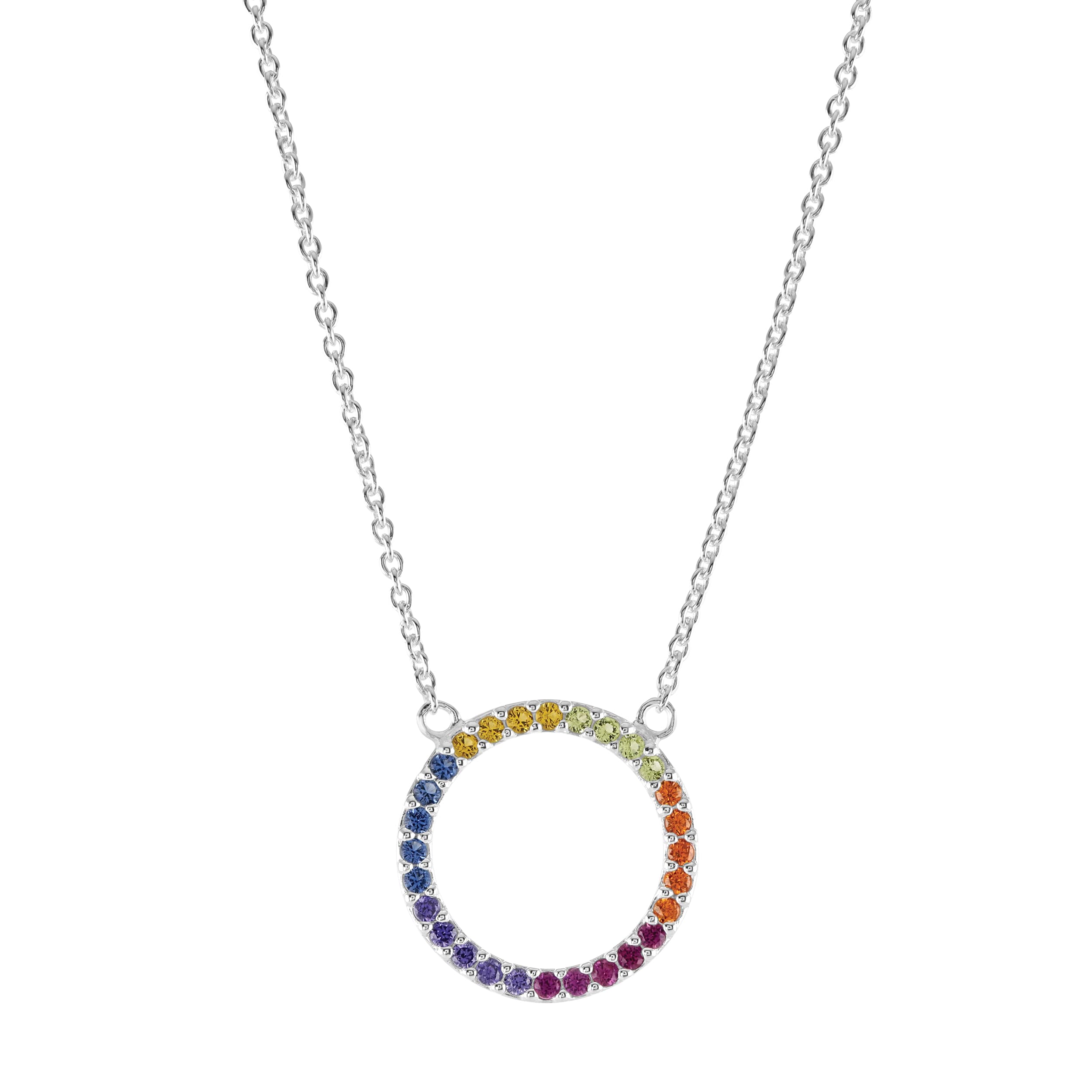 Dew Sterling Silver and Multicolour Cubic Zirconia Open Circle Necklet - 17.5